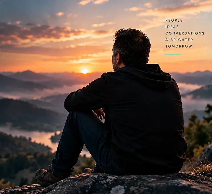 Noah watching a sunrise over the mountains
