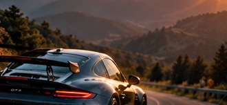 A sports car on a mountain road
